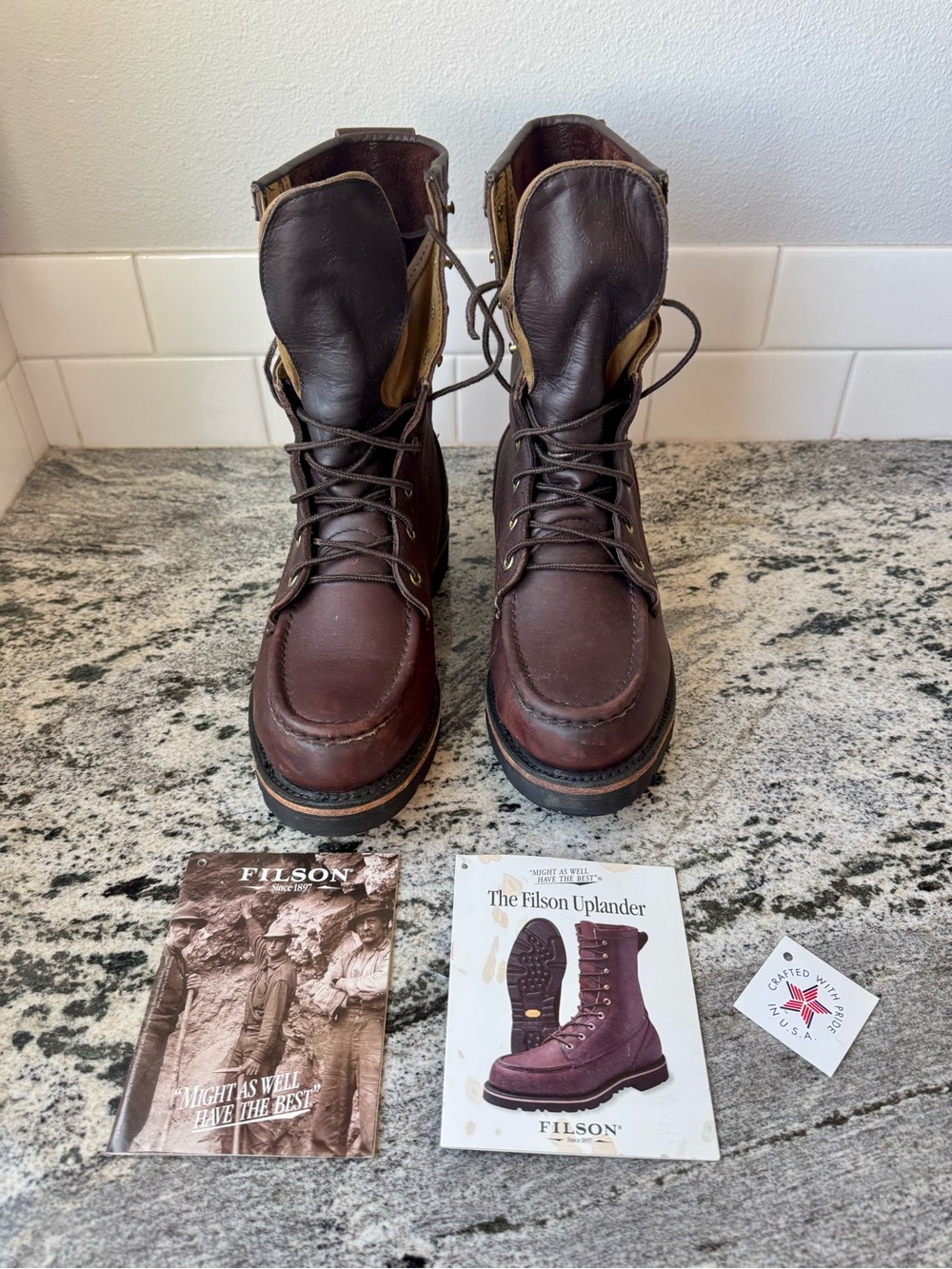 Vintage Filson Uplander Boots 901 Size 8.5 D Brown Leather Made in USA With Box